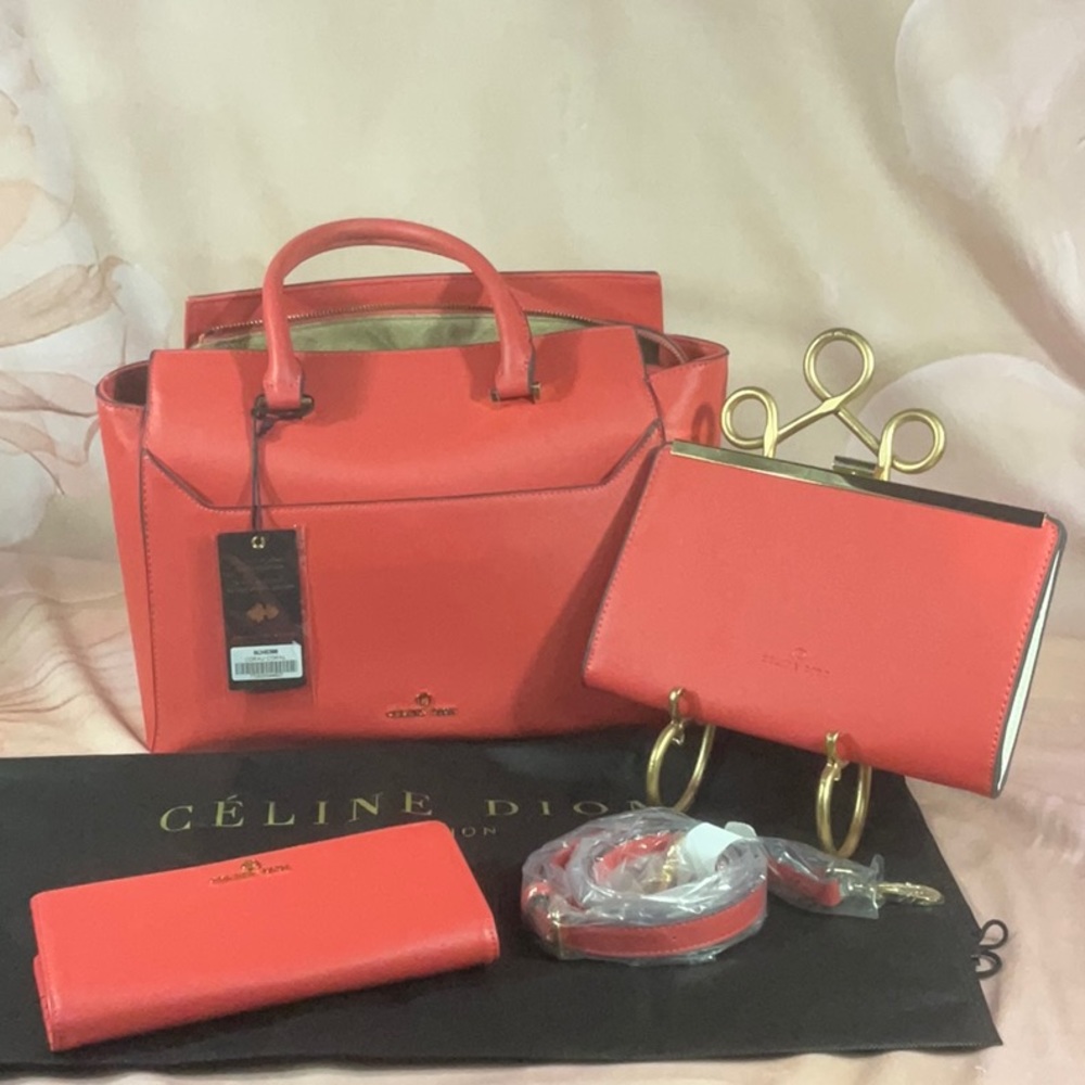 CELINE DION - *NWT* - 3-Piece Coral Handbag, Clutch, Wallet